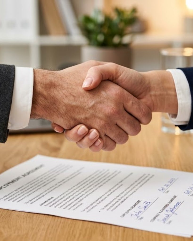 Aperto de mãos entre contratante e contratada